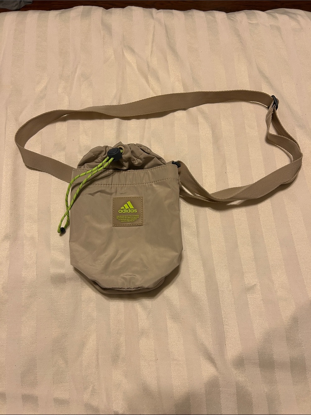 adidas Beige Crossbody Pouch with Neon Green Accent